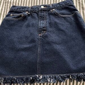 Rare Custom Timeless 100 % Cotton High Sierra Dark Blue Denim MiniSkirt w/Fringe